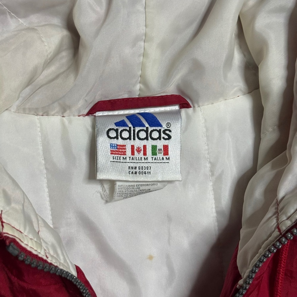 Adidas Windbreaker puff Jacket Mens Medium Red Vintage Full Zip - Picture 3 of 8